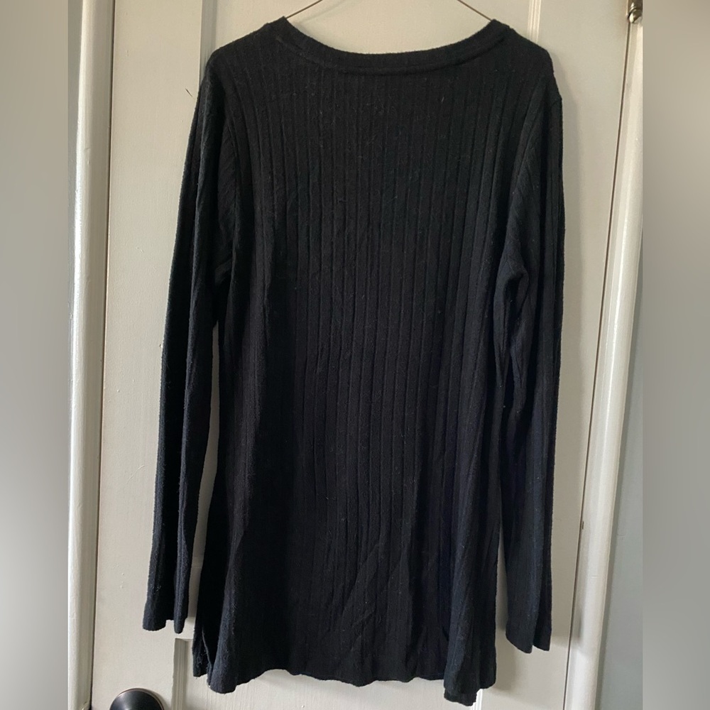 Nordstrom Bobeau Black Ribbed Lightweight Long Sleeve Tunic Sweater Size M - Picture 2 of 3